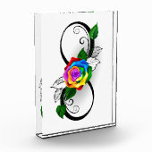 Oneindigheidssymbool met regenboogroos fotoblokken (Links)