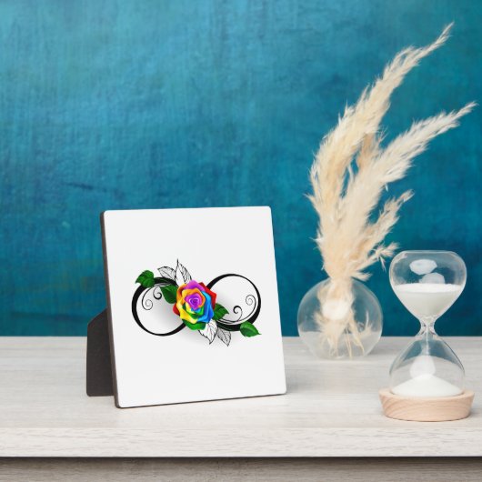 Oneindigheidssymbool met regenboogroos fotoplaat (Insitu)