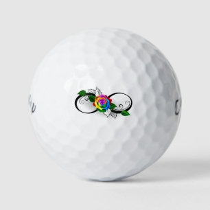 Oneindigheidssymbool met regenboogroos golfballen