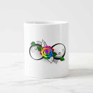 Oneindigheidssymbool met regenboogroos grote koffiekop