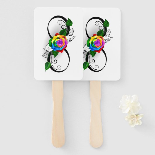 Oneindigheidssymbool met regenboogroos handwaaier (Voorkant en achterkant)