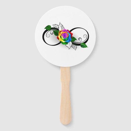 Oneindigheidssymbool met regenboogroos handwaaier (Voorkant)