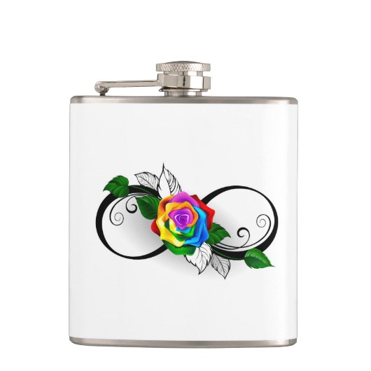 Oneindigheidssymbool met regenboogroos heupfles (Voorkant)