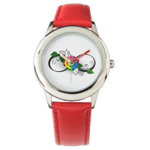 Oneindigheidssymbool met regenboogroos horloge