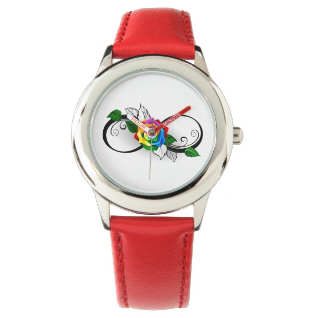 Oneindigheidssymbool met regenboogroos horloge (Voorkant)