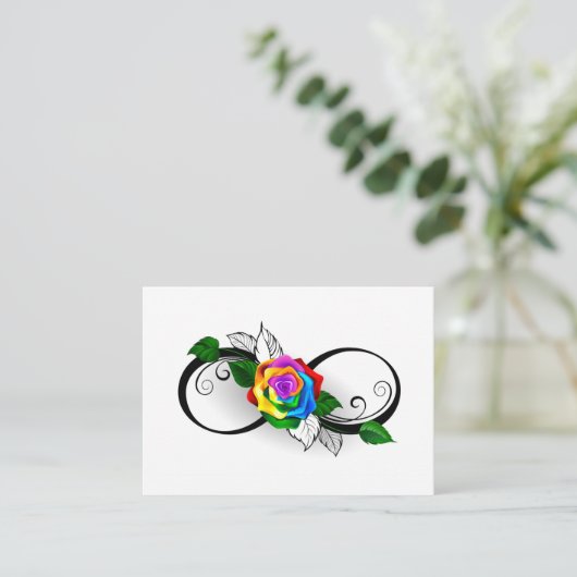 Oneindigheidssymbool met regenboogroos informatiekaartje (Staand voorkant)