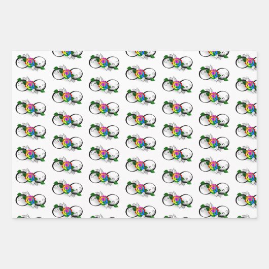 Oneindigheidssymbool met regenboogroos inpakpapier vel (Voorkant)