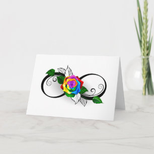 Oneindigheidssymbool met regenboogroos kaart