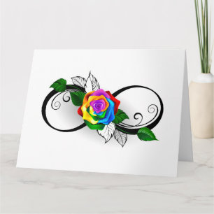 Oneindigheidssymbool met regenboogroos kaart