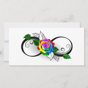 Oneindigheidssymbool met regenboogroos kaart