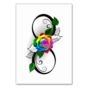 Oneindigheidssymbool met regenboogroos kaart