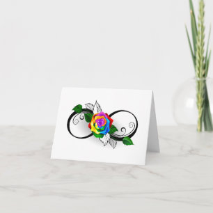 Oneindigheidssymbool met regenboogroos kaart