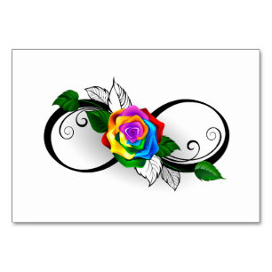 Oneindigheidssymbool met regenboogroos kaart