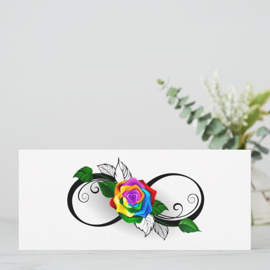 Oneindigheidssymbool met regenboogroos kaart (Staand voorkant)