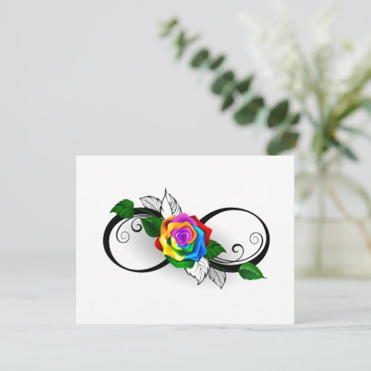 Oneindigheidssymbool met regenboogroos kaart (Staand voorkant)