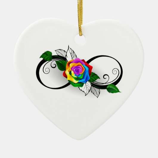 Oneindigheidssymbool met regenboogroos keramisch ornament (Voorkant)