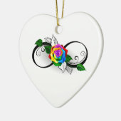 Oneindigheidssymbool met regenboogroos keramisch ornament (Links)