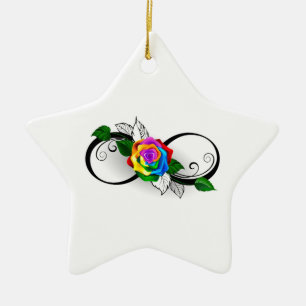 Oneindigheidssymbool met regenboogroos keramisch ornament