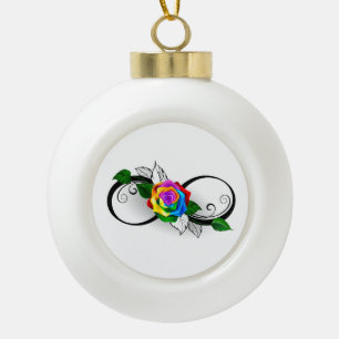 Oneindigheidssymbool met regenboogroos keramische bal ornament