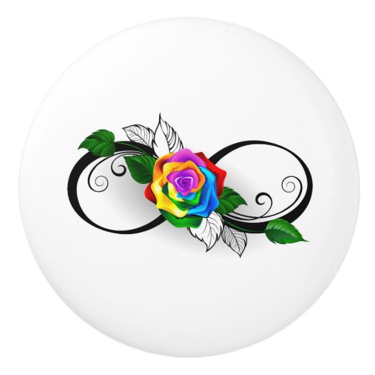 Oneindigheidssymbool met regenboogroos keramische knop (Voorkant)