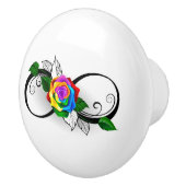 Oneindigheidssymbool met regenboogroos keramische knop (Rechts)
