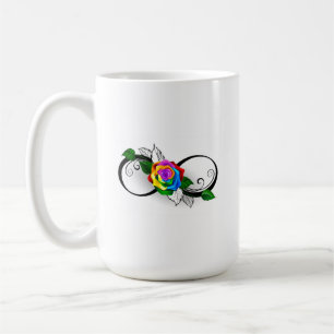 Oneindigheidssymbool met regenboogroos koffiemok