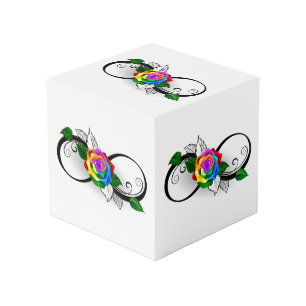 Oneindigheidssymbool met regenboogroos kubus