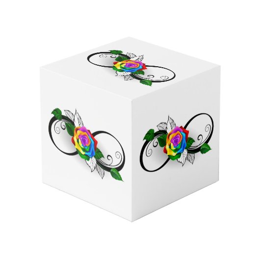 Oneindigheidssymbool met regenboogroos kubus (Voorkant hoekig)