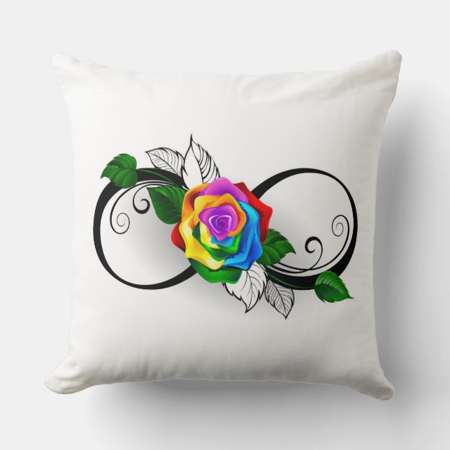 Oneindigheidssymbool met regenboogroos kussen (Voorkant)
