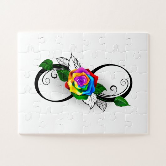 Oneindigheidssymbool met regenboogroos legpuzzel (Horizontaal)