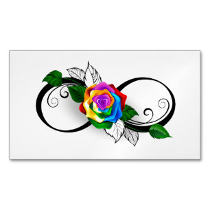 Oneindigheidssymbool met regenboogroos magnetisch visitekaartje