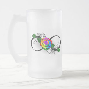 Oneindigheidssymbool met regenboogroos matglas bierpul