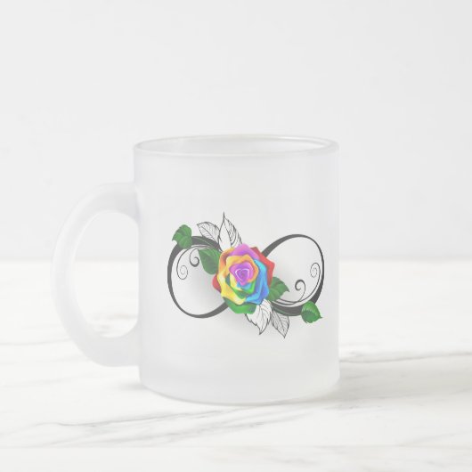 Oneindigheidssymbool met regenboogroos matglas koffiemok (Links)