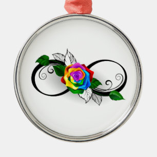 Oneindigheidssymbool met regenboogroos metalen ornament