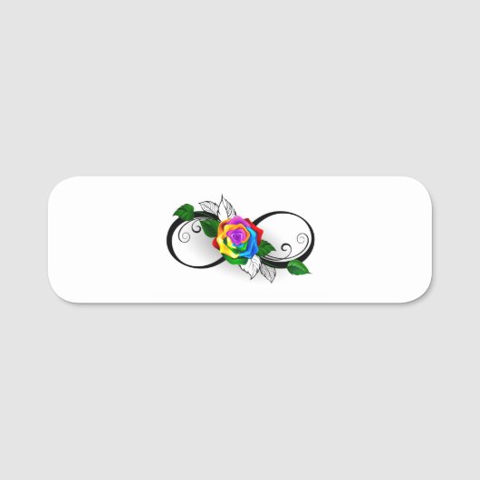 Oneindigheidssymbool met regenboogroos naamplaatje (Voorkant)