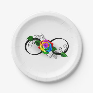 Oneindigheidssymbool met regenboogroos papieren bordje