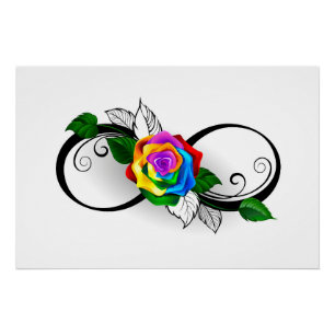 Oneindigheidssymbool met regenboogroos perfect poster