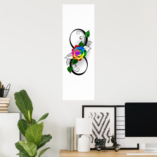 Oneindigheidssymbool met regenboogroos poster (Thuiskantoor)