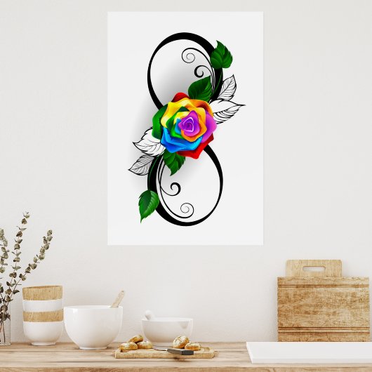Oneindigheidssymbool met regenboogroos poster (Keuken)