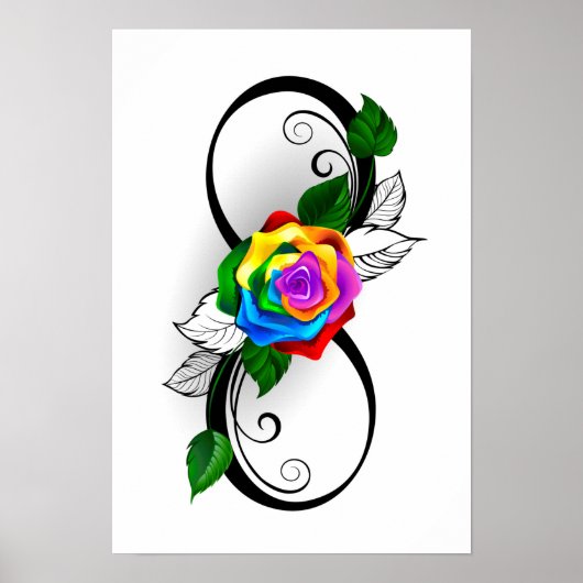 Oneindigheidssymbool met regenboogroos poster (Voorkant)