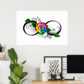 Oneindigheidssymbool met regenboogroos poster (Thuiskantoor)