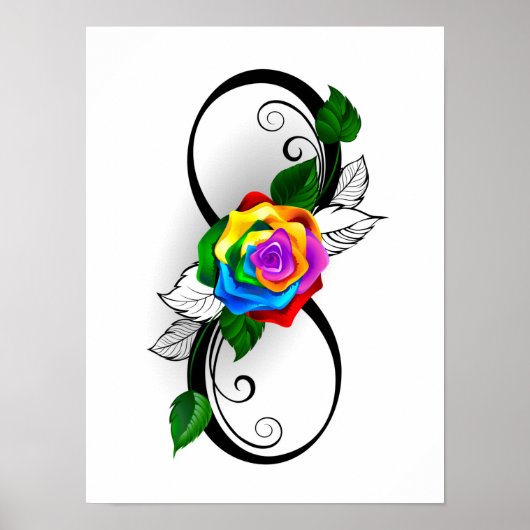 Oneindigheidssymbool met regenboogroos poster (Voorkant)
