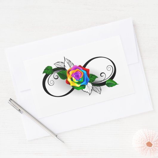 Oneindigheidssymbool met regenboogroos rechthoekige sticker (Envelop)