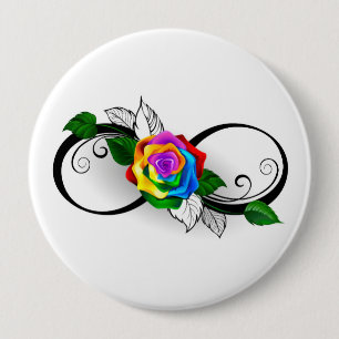 Oneindigheidssymbool met regenboogroos ronde button 4,0 cm