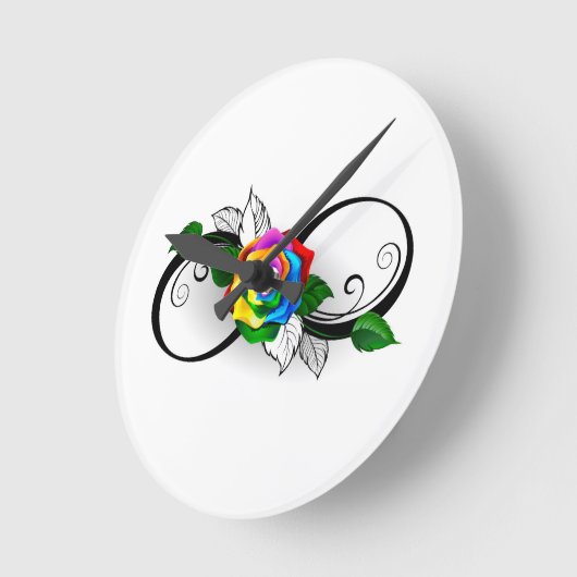 Oneindigheidssymbool met regenboogroos ronde klok (Hoek)