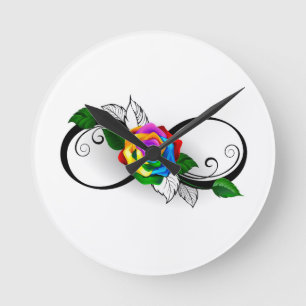 Oneindigheidssymbool met regenboogroos ronde klok