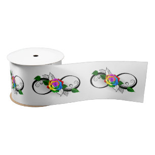 Oneindigheidssymbool met regenboogroos satijnen lint