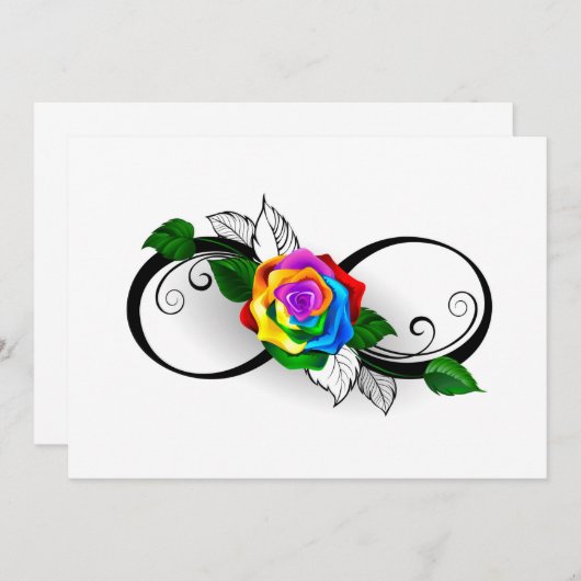 Oneindigheidssymbool met regenboogroos save the date (Voorkant / Achterkant)