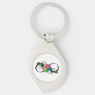 Oneindigheidssymbool met regenboogroos sleutelhanger