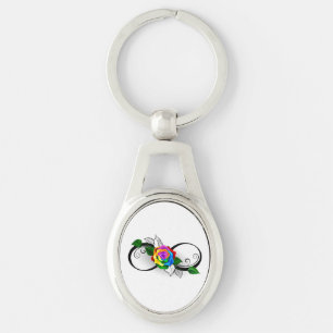 Oneindigheidssymbool met regenboogroos sleutelhanger